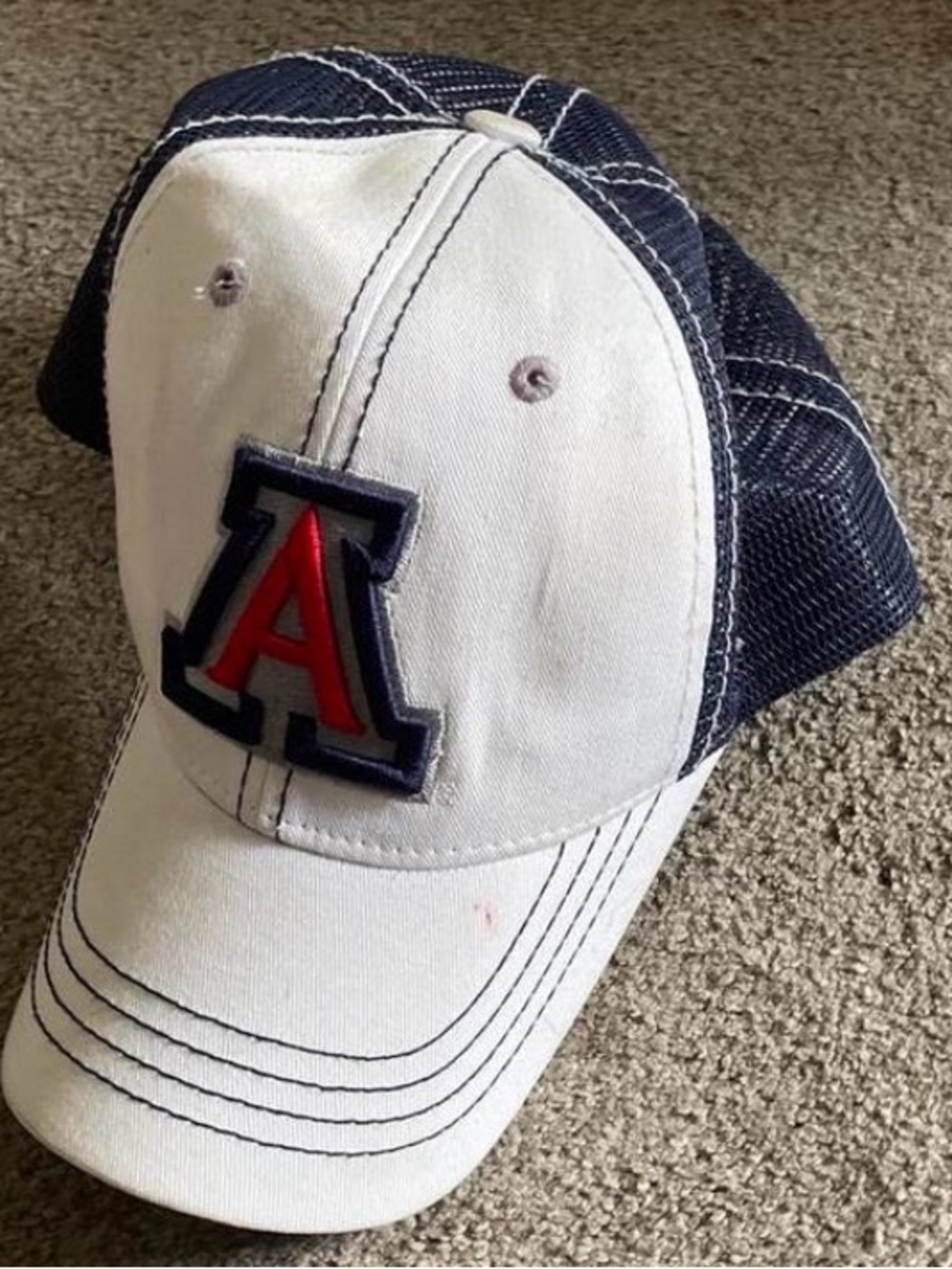 Zephyr White and Navy Baseball Cap with Red 'A' Patch